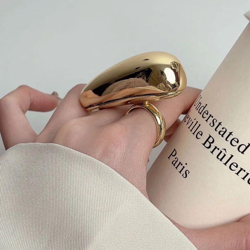 铜合金戒指 精品小众设计重工夸张金属泪滴素圈戒指2025新款指环