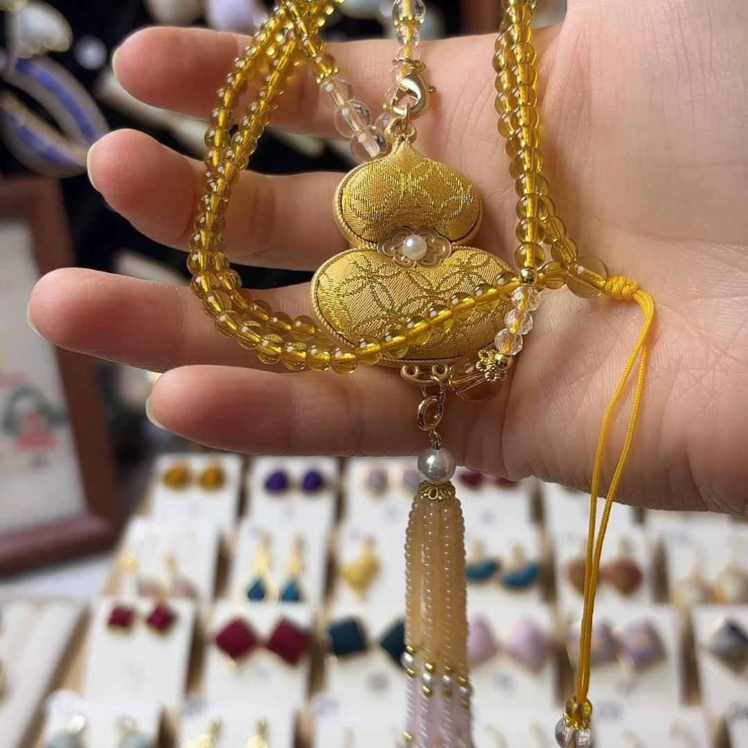 石英石铁合金纯手工制作宋锦毛衣链