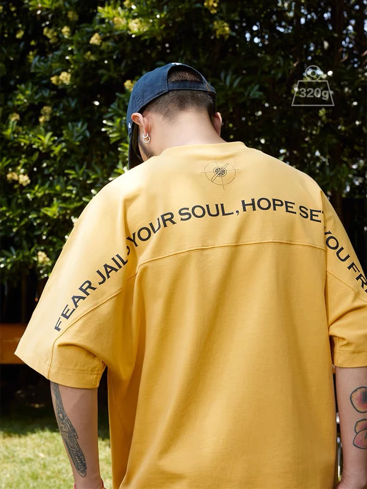 Quentinmarx男款重磅纯棉短袖T恤男装圆领蝙蝠袖印花休闲上衣潮