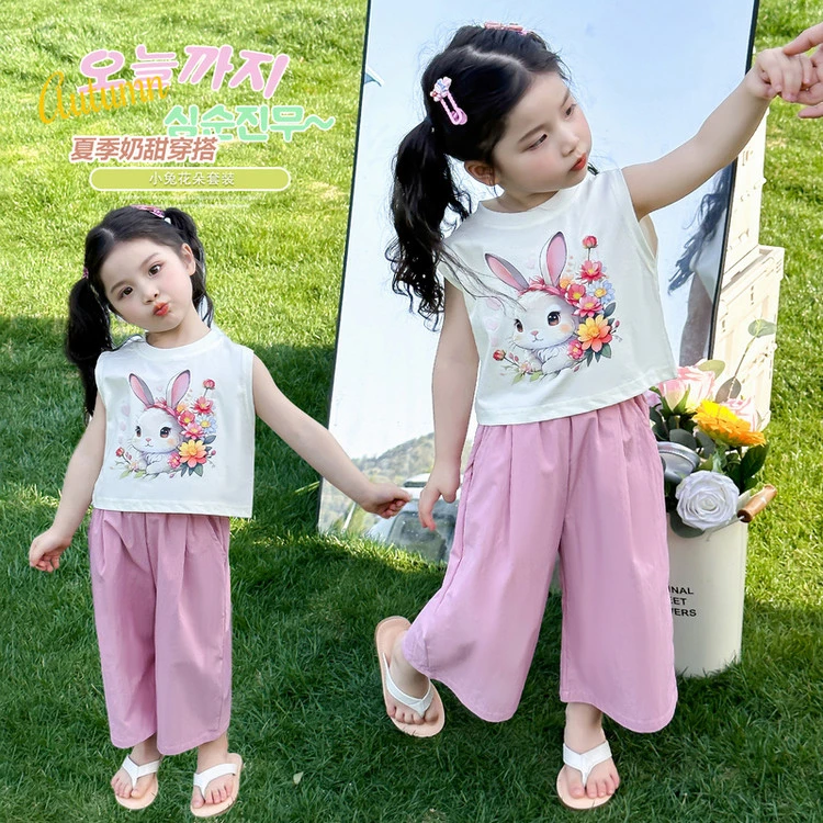 女小童薄款套装夏季2025新款女宝宝卡通背心夏装小女孩休闲两件套