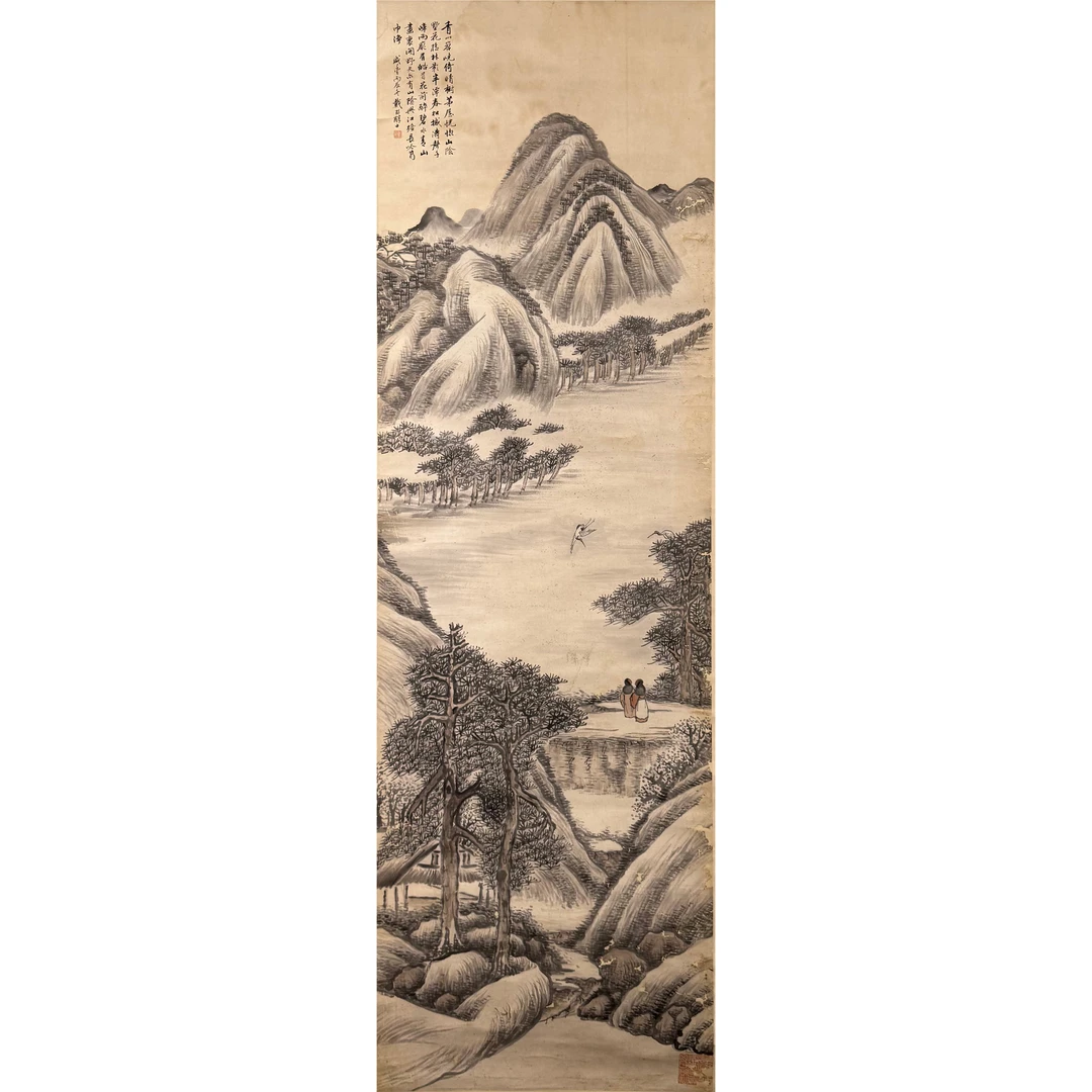 戴熙 1856年作 春山放鹤 立轴 163×49.5cm约7.4平尺；