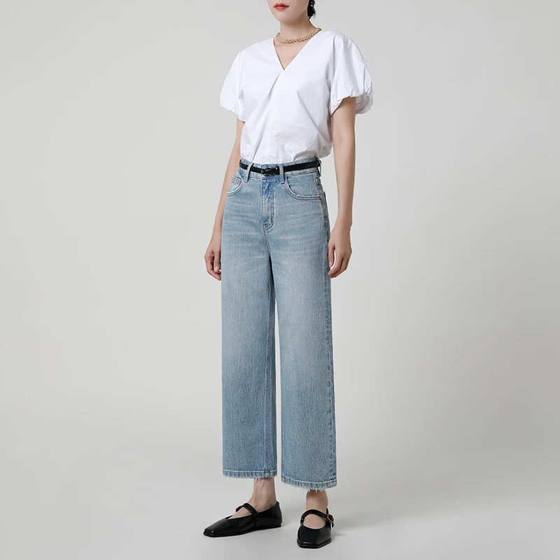 攀攀家｜青山蓝｜宽松直筒牛仔裤女高腰显瘦2025年新款小个子烟管裤