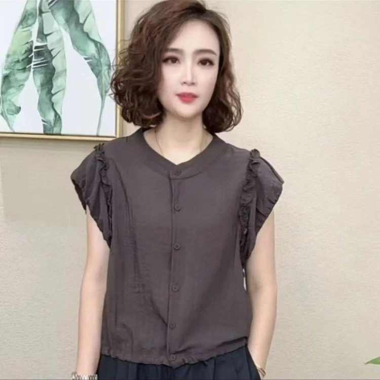 夏季2025设计感女士短袖上衣荷叶边新品时尚百搭宽松显瘦法式衬衫