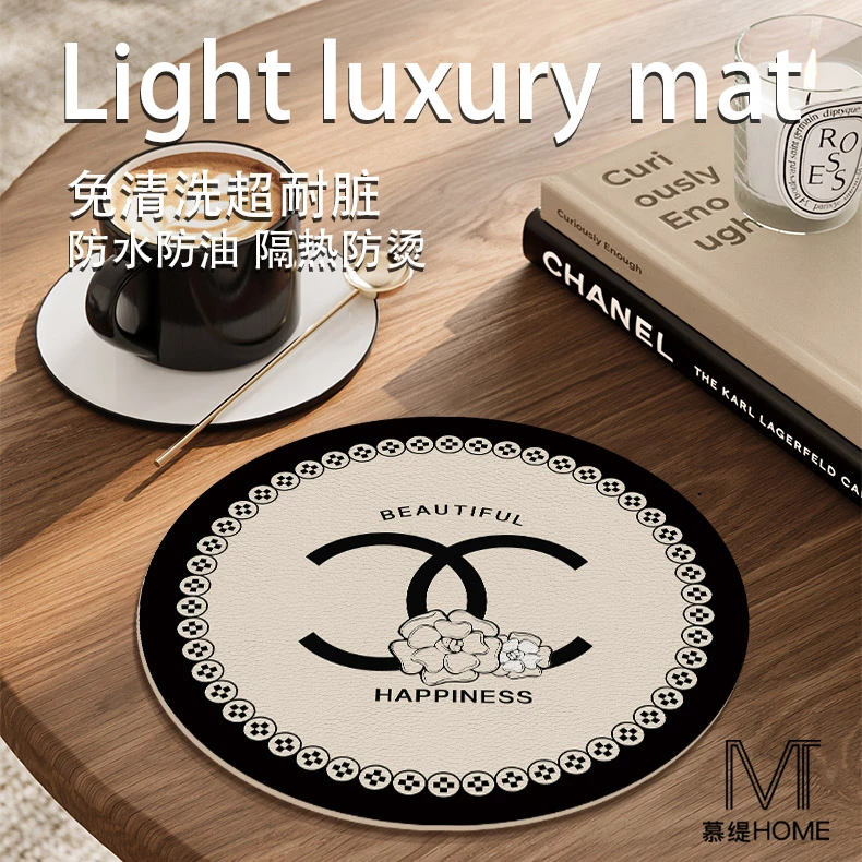 法式小香风圆形桌面杯垫免洗可擦适台面沥水垫