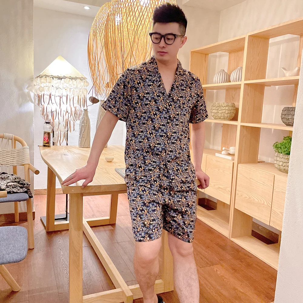 大码男士冰丝薄款短袖短裤睡衣套装2025夏季丝滑高品质家居服外穿