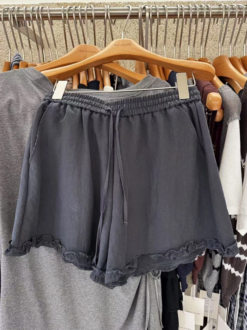 温柔瑶-MEET#显瘦花边松弛感抽绳短裤#5601