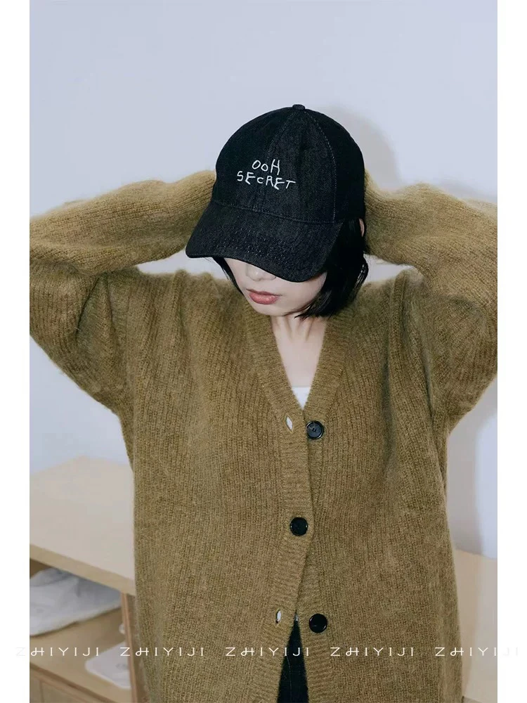 0OH小众大头友好牛仔丹宁色棒球帽 刺绣字母小狗四季鸭舌帽太阳帽