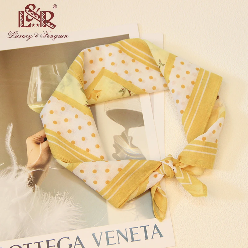 植物花朵黄白色圆点纯棉印花54*54CM小方巾空姐银行丝巾领巾女