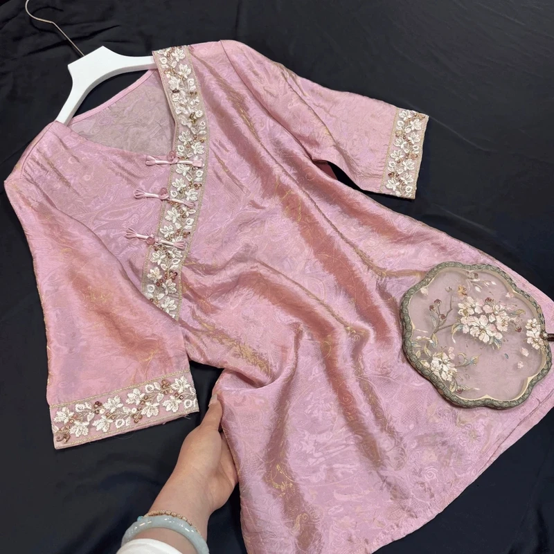 25076薄款春季拼接夏季成人衬衫中国风休闲连衣裙民族风