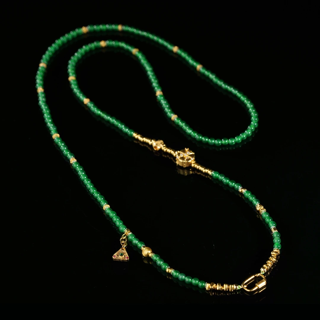 【鹿鸣】灵珑 | 18k金翡翠米粒珠 3.2mm  60CM  P168