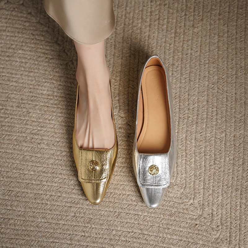 NiangaoXJ.【羊皮】跟高2cm百搭真皮软底粗跟浅口女鞋时尚方头单鞋