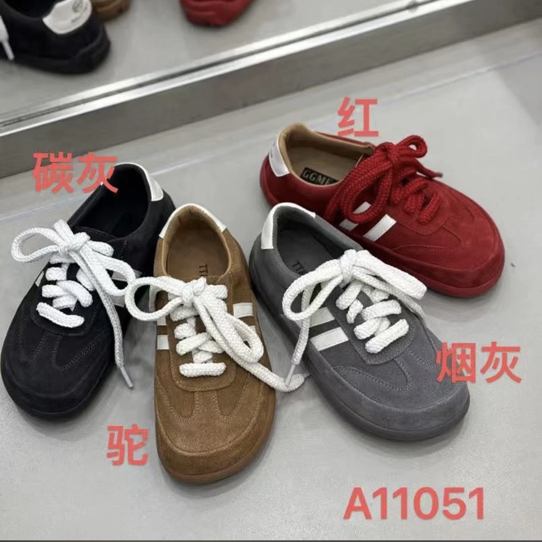 A11051 真皮德训鞋复古阿甘鞋春季新款磨砂皮大头丑萌鞋休闲板鞋