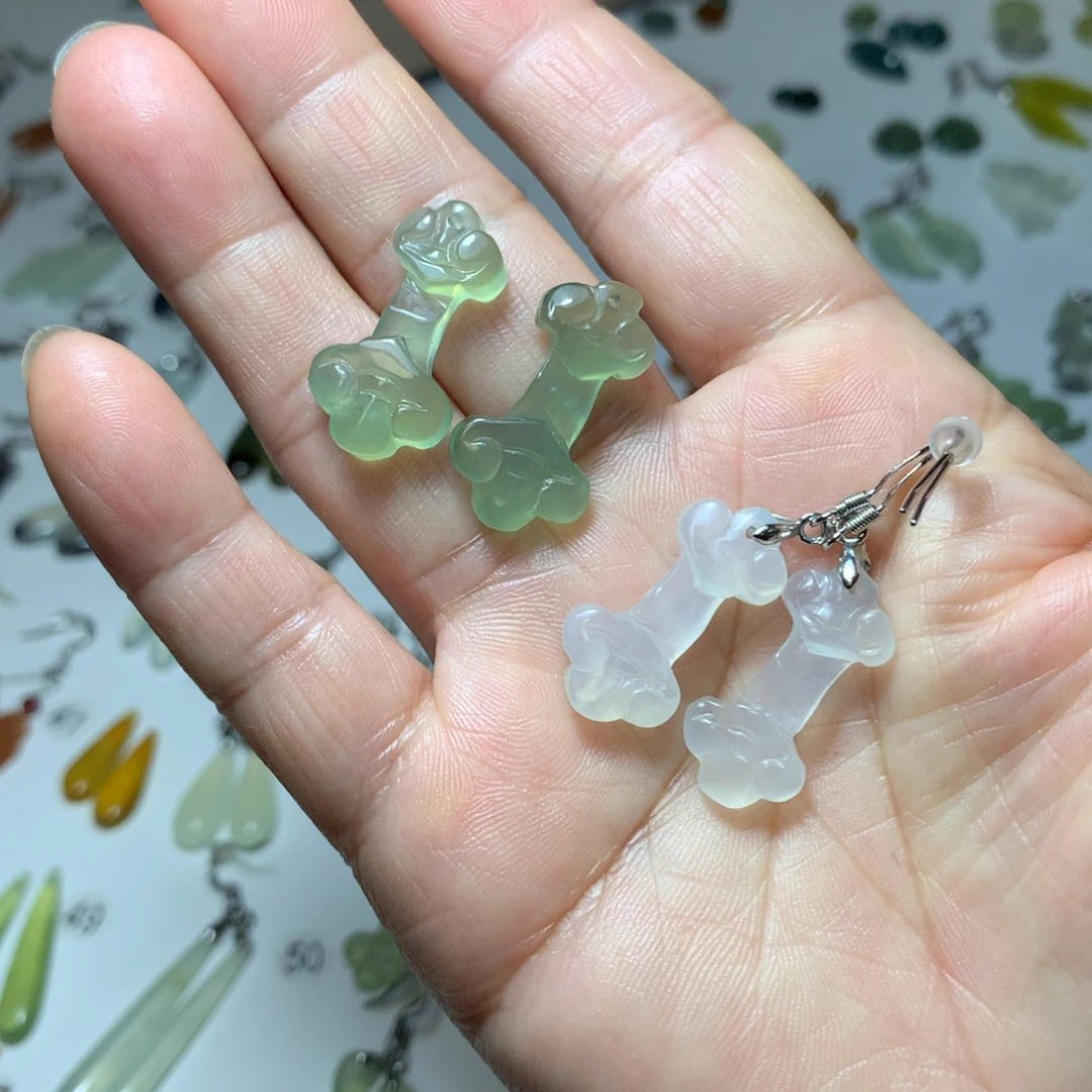 蛇纹石玉耳环未镶嵌用****1