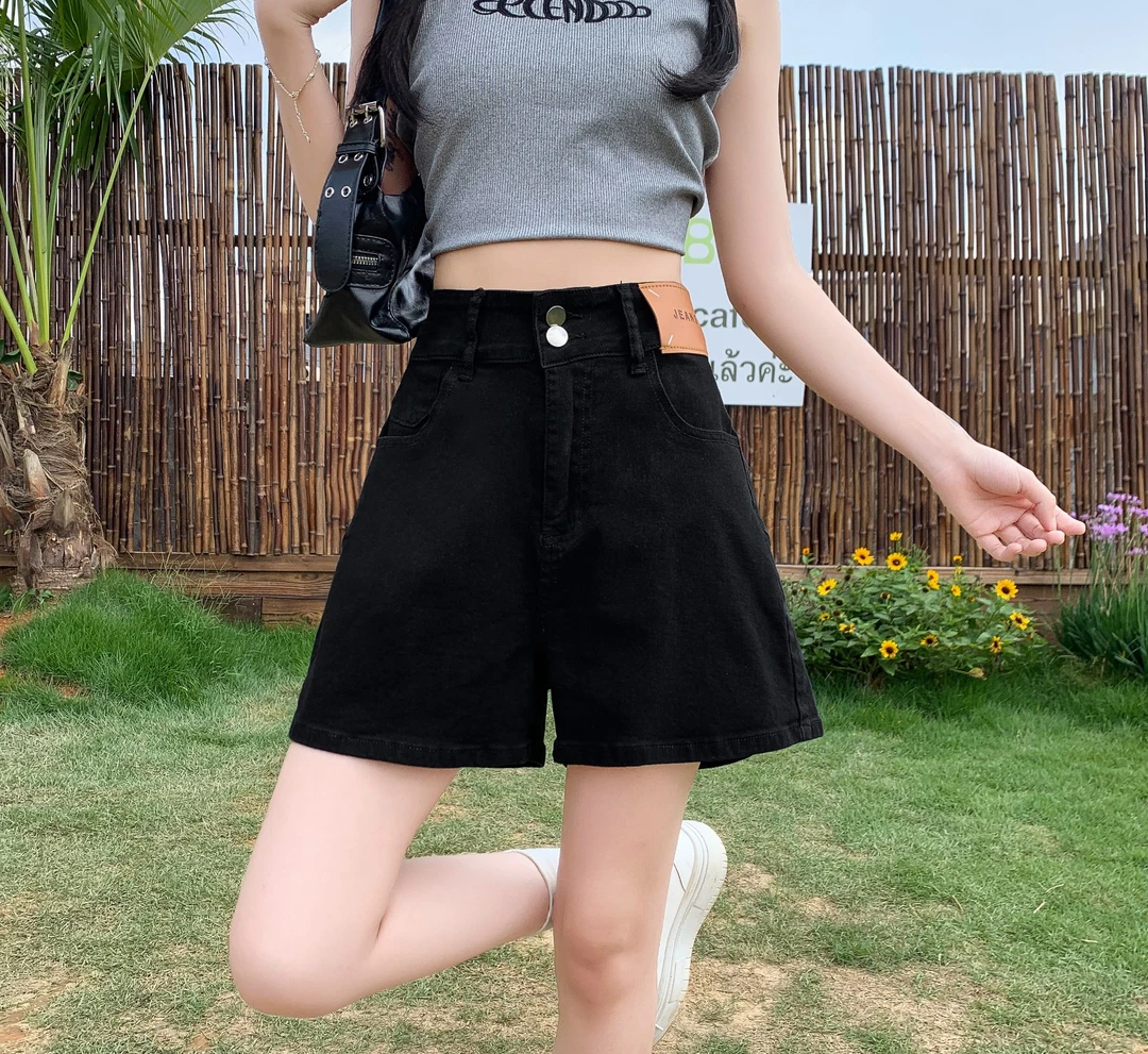 大码牛仔短裤女夏季新款高腰高弹力宽松显瘦透气A字版胖mm百搭款