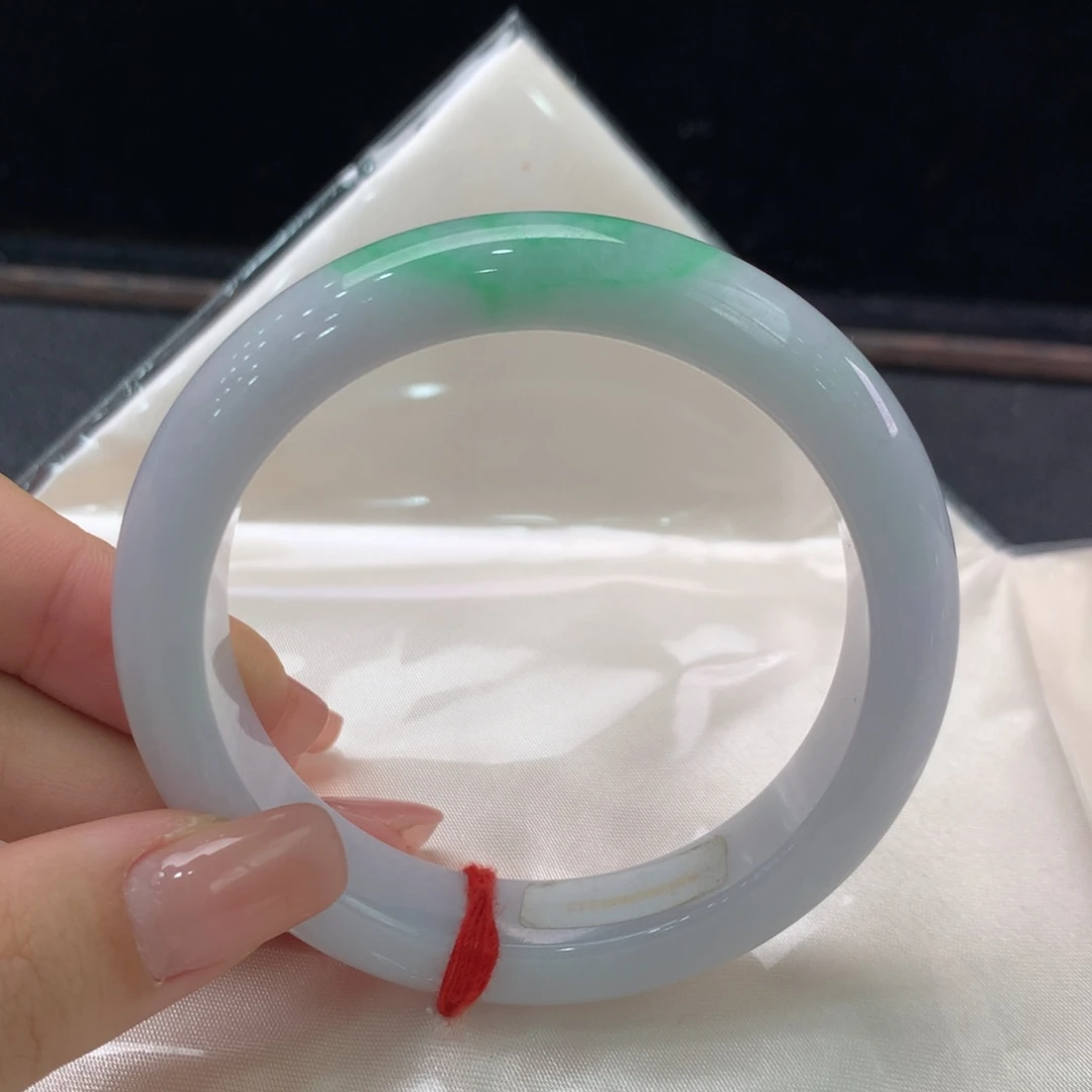 翡翠未镶嵌手镯缅甸A货翡翠 白底青55 56