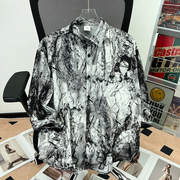 CE07夏季薄款扎染衬衫外套衬衣港风复古chic上衣2025年帅气潮