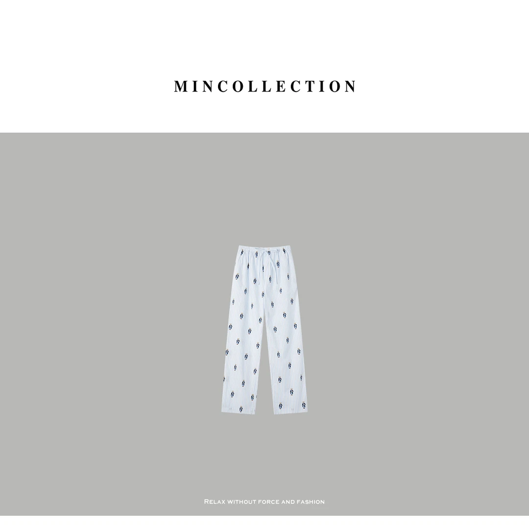 DE Mincollection小熊裤/条纹小熊印花长绒棉松紧居家休闲裤40162
