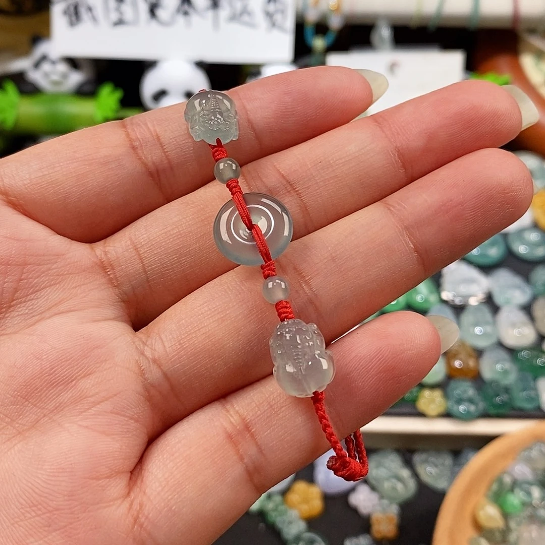 翡翠未镶嵌颈饰冰种貔貅平安扣手绳15