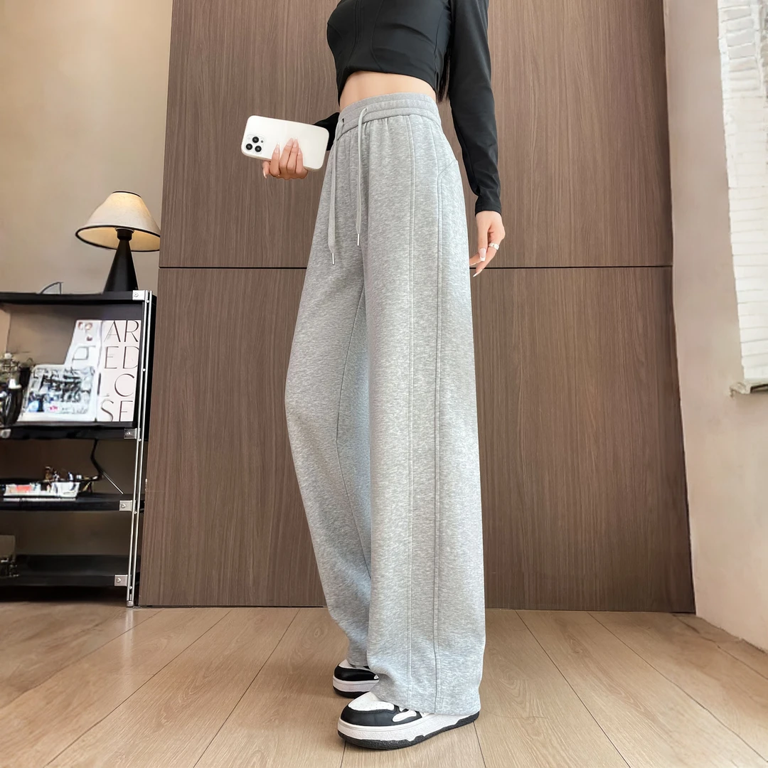 窄版阔腿裤女春秋2025新款休闲直筒冬季加绒小个子运动裤香蕉卫裤