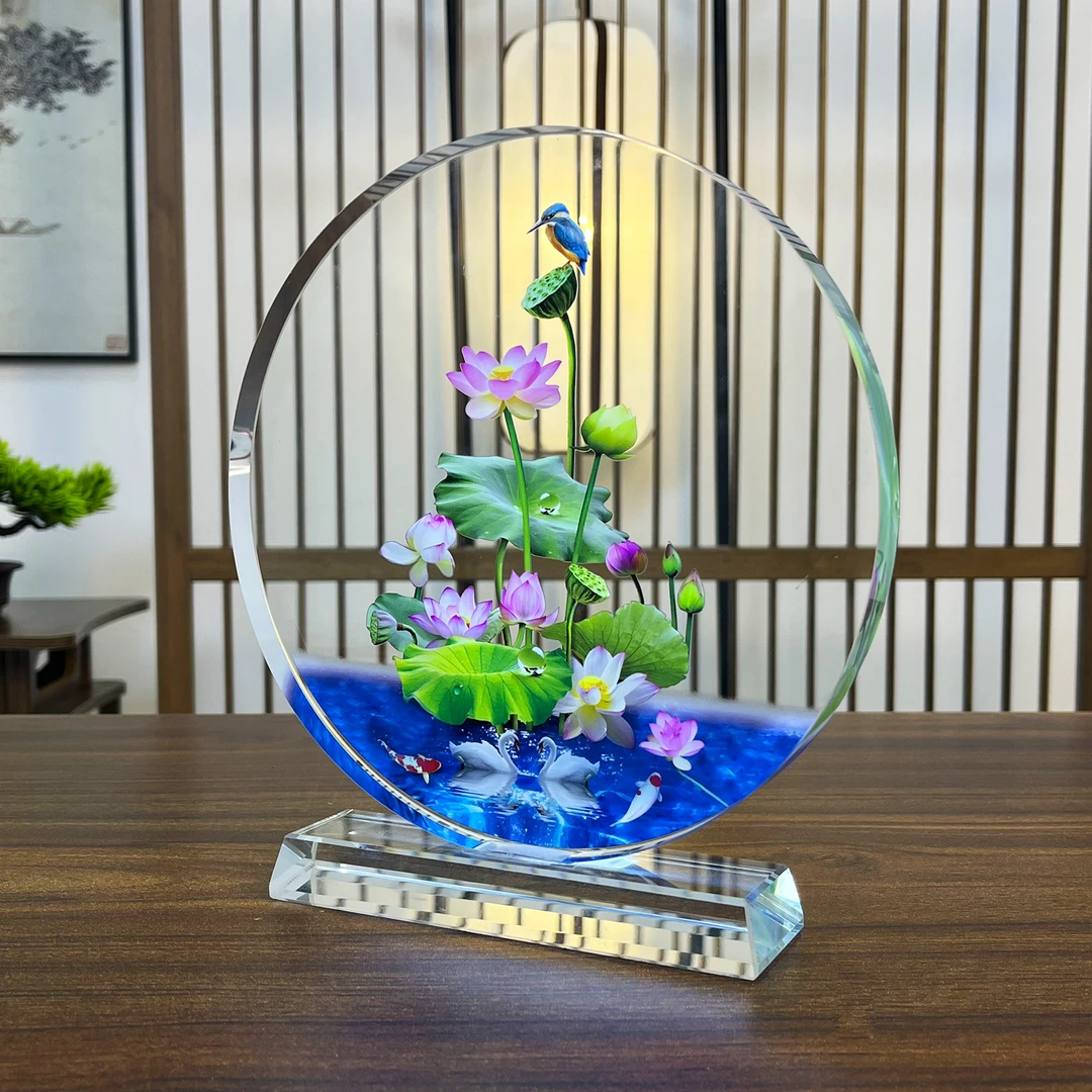 [荷花20CM]家中装饰摆件创意水晶小桌面家居客厅中式玄关家居饰品