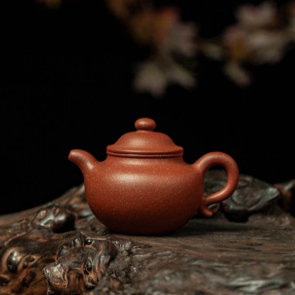 【纯原矿纯红降坡泥】0添加手工制紫砂莲子壶【200cc】