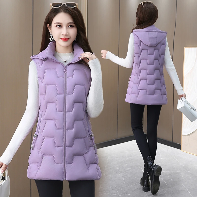 马甲女连帽秋冬季加厚无袖外套时尚显瘦秋冬棉衣棉服女保暖马夹