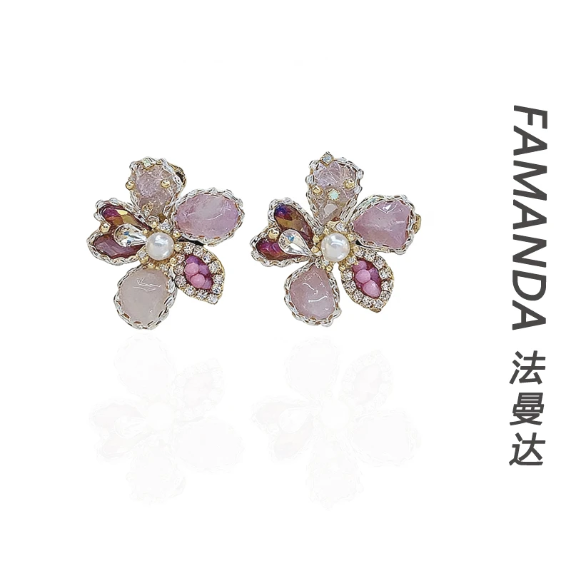 法曼达 铜合金仿水晶耳饰 【紫冰仙子】紫色仙气精致轻奢花朵耳环