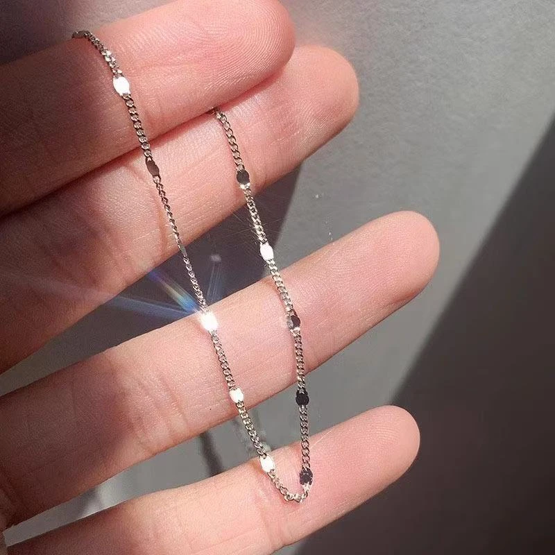 链子925银 项链女韩版气质简约侧身链个性方片甜美锁骨链D8832