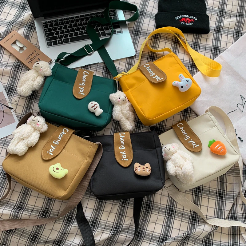 包包女休闲帆布夏季少女单肩包ins超火斜挎小方包可爱少女背包