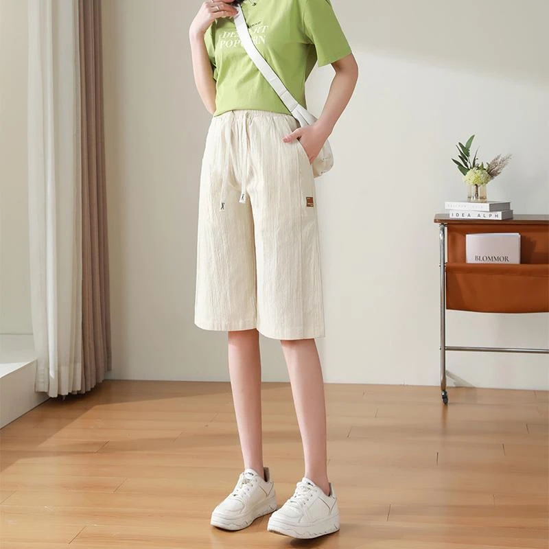 山本棉麻短裤女夏季薄款2025新款高腰宽松休闲五分中裤亚麻七分裤