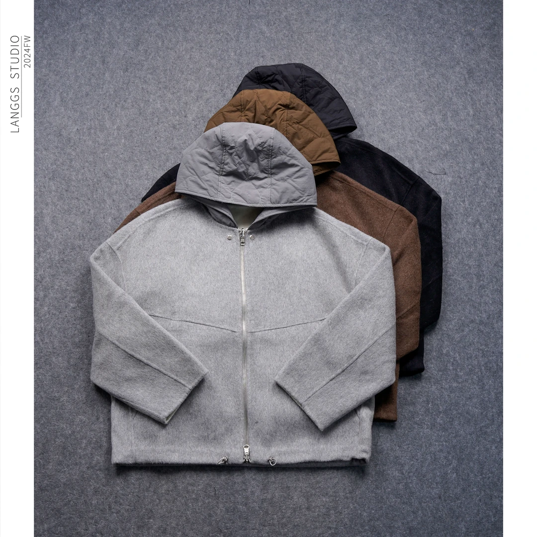 LANGGS&鸣谷 《双面可穿》休闲毛呢连帽双面泥夹克外套-FW44106