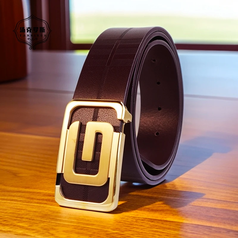 TANKIROS/汤克罗斯男士内穿式平滑扣真皮牛皮3.8腰带时尚百搭皮带