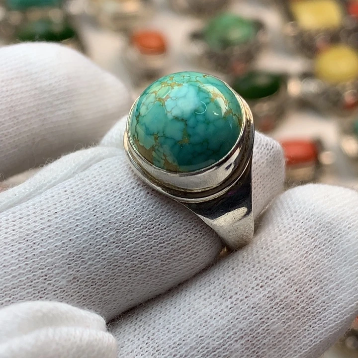 绿松石戒指足银镶嵌