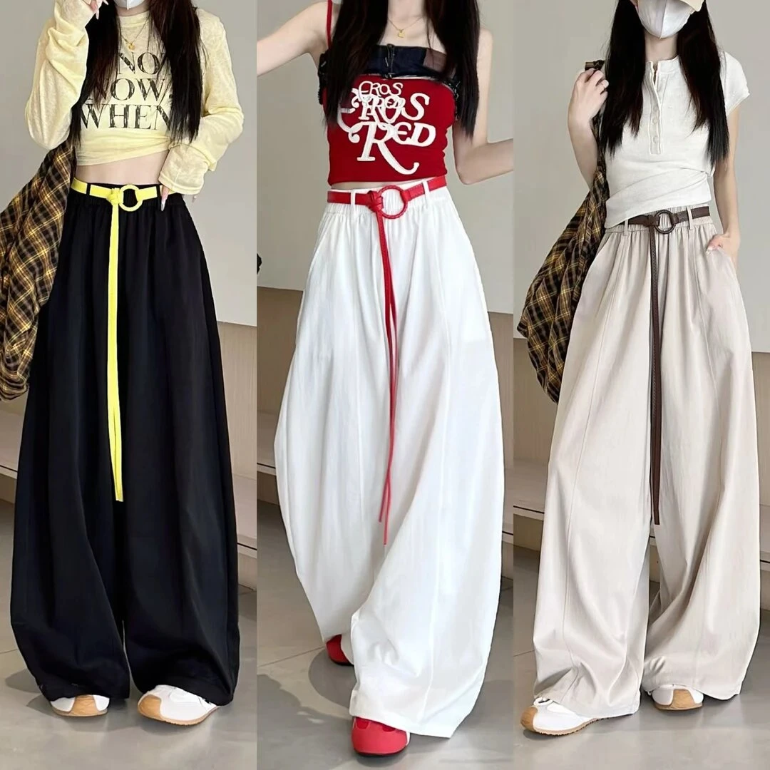 夏秋新款韩系ins慵懒感气球裤夏季简约遮肚阔腿裤(不带腰带)