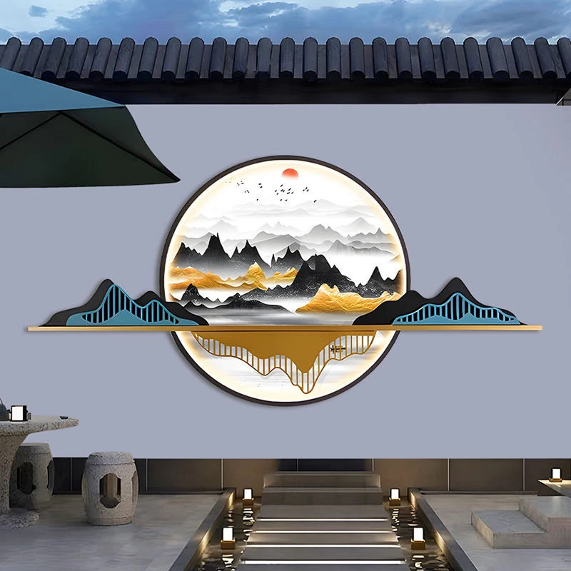 中式户外太阳能防水壁灯别墅庭院造景装饰围墙背景墙影壁景观灯