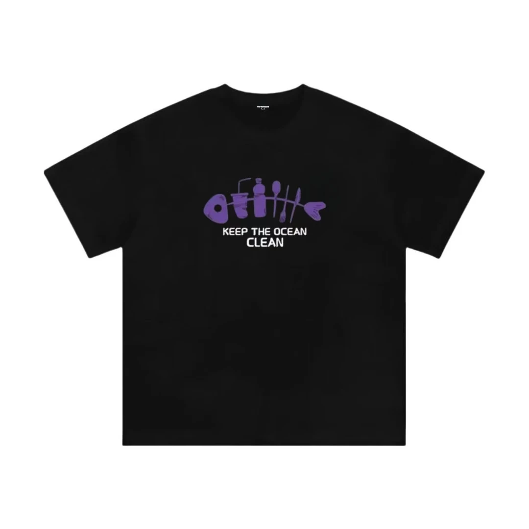 【GOGOMart】鱼骨文 重磅 高街潮流 T恤 舒适百搭 发泡工艺