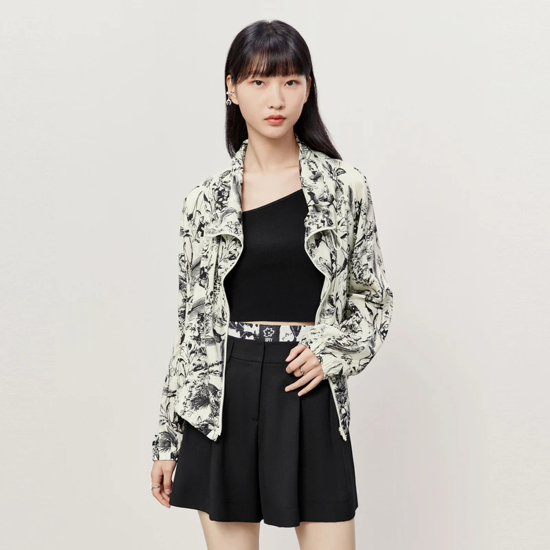 HPLY荷比俪2023夏季新款女植物印花拉链衬衫外套HYD26520061-1