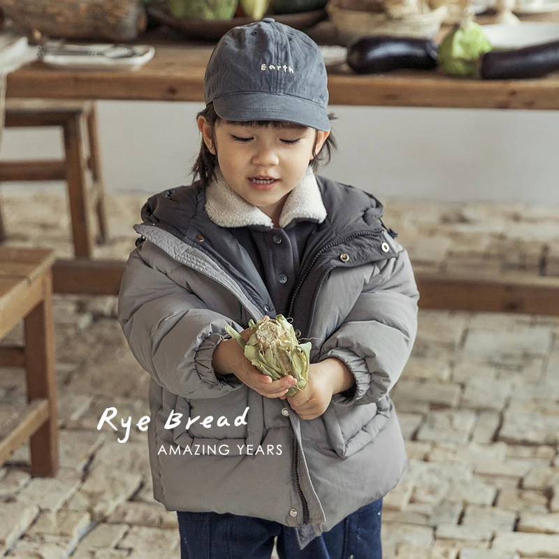 ryebread/黑面包童装 韩系男小童撞色连帽加厚保暖羽绒服4冬