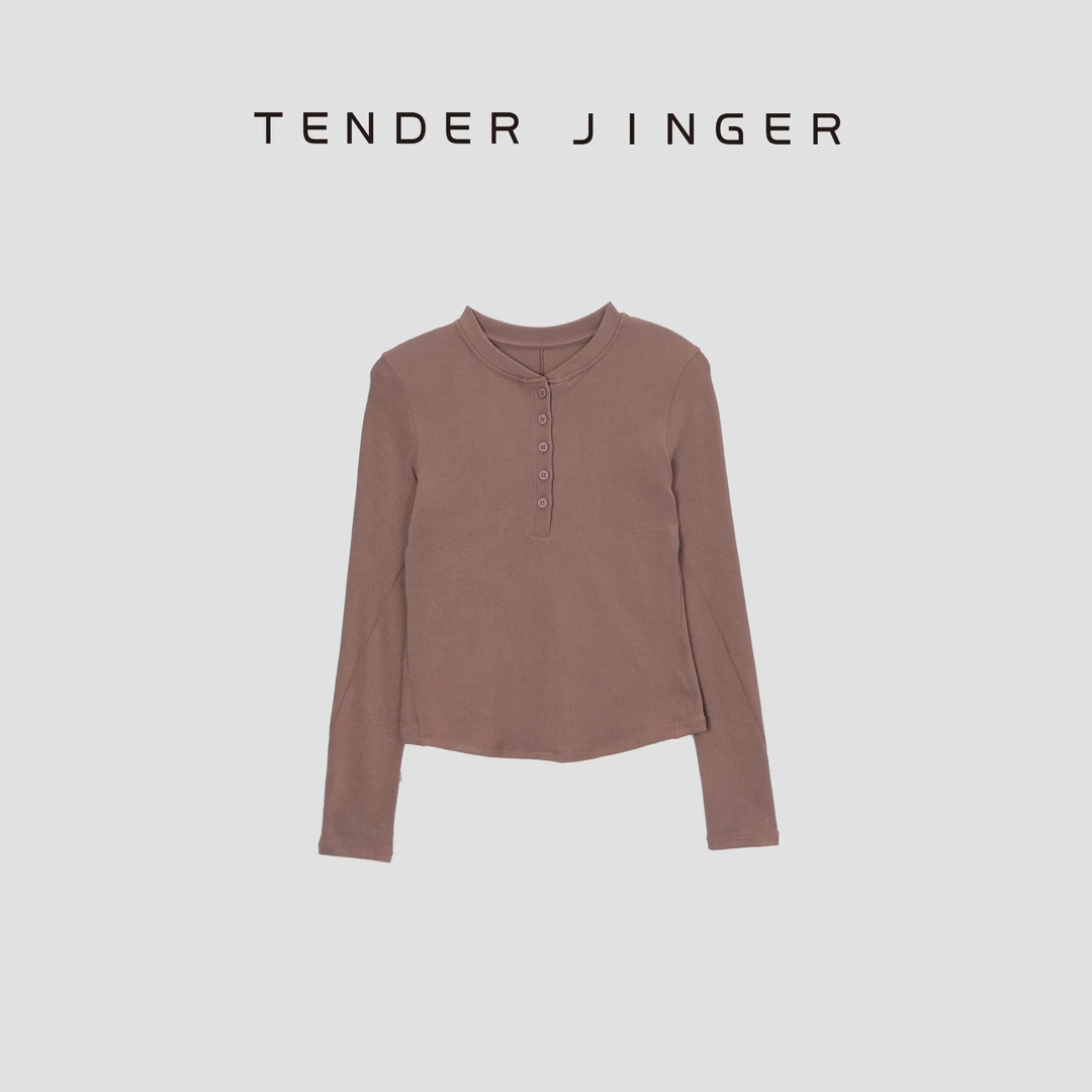 Tender Jinger女休闲紧身剪裁长袖亨利衫T恤T51JLL79967