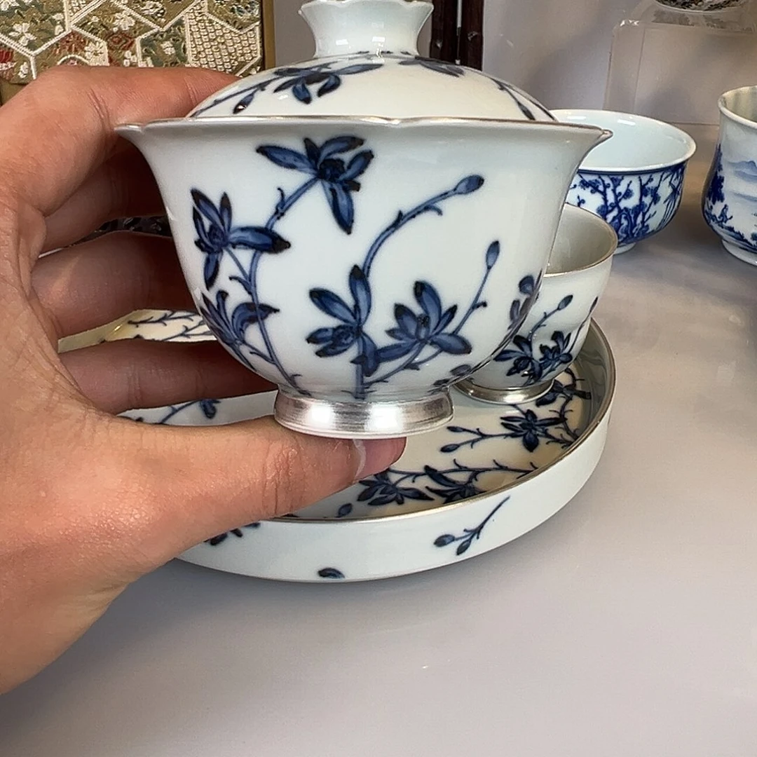 杯子元煦窑幽兰花盖碗