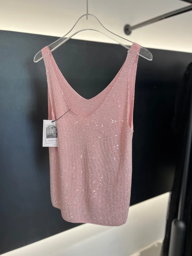 【Fancy Mancy】闪钻V领粉吊带