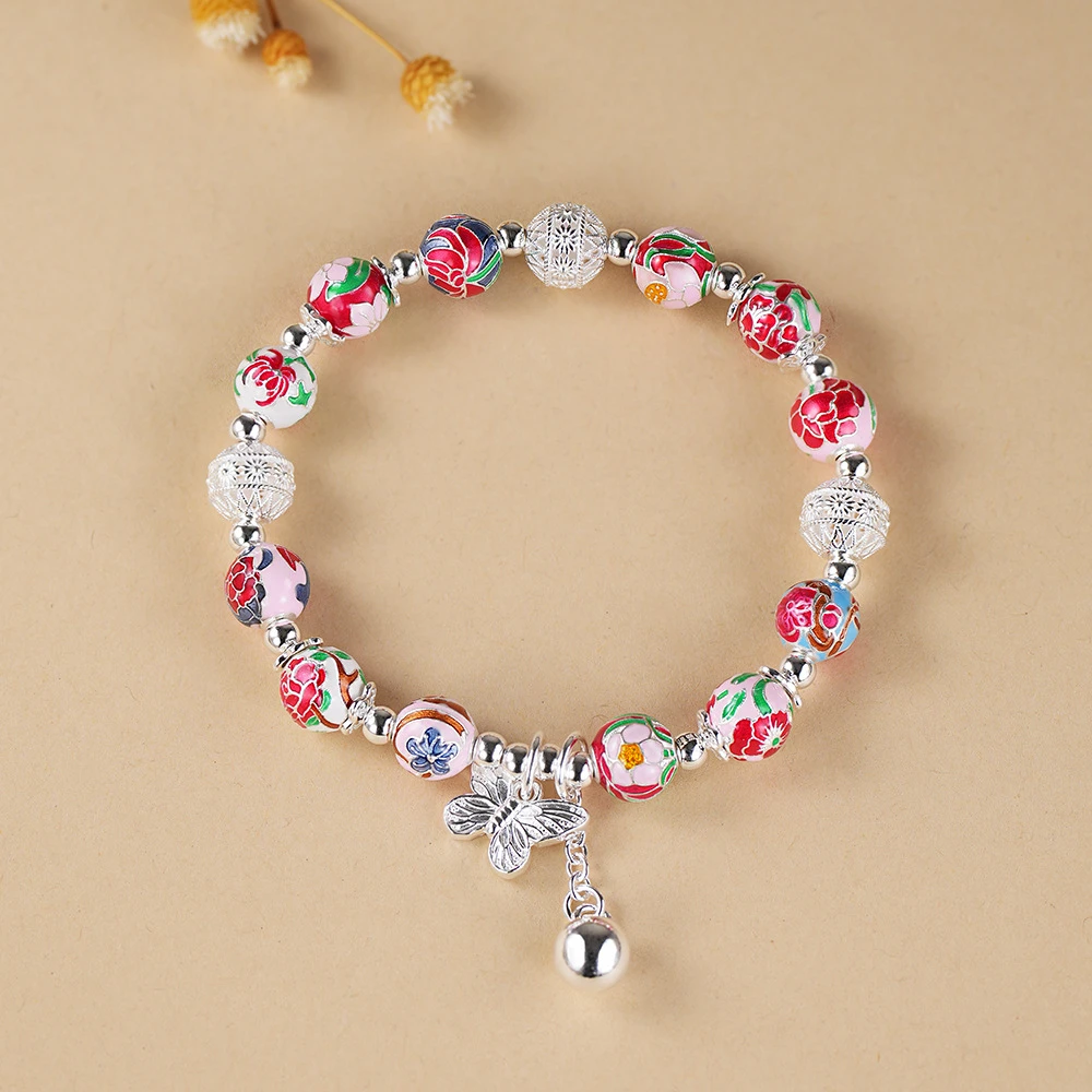 足银珐琅手链 足银9999十二花神蝴蝶手串精致复古国潮民族风礼物