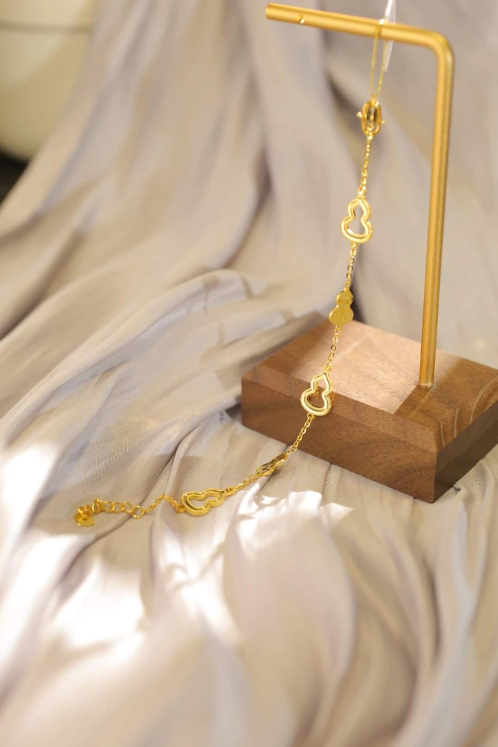 Pt950铂金黄碎冰冰葫芦手链时尚百搭小众简约环环相扣