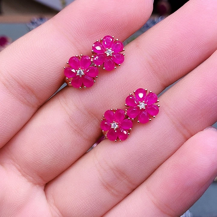 红宝石银S925镶嵌耳饰