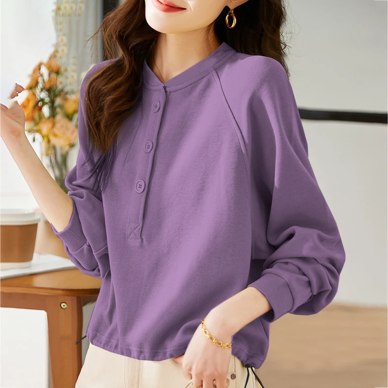 大码胖妹妹纯色长袖卫衣2025新款宽松显瘦圆领上衣气质减龄女装