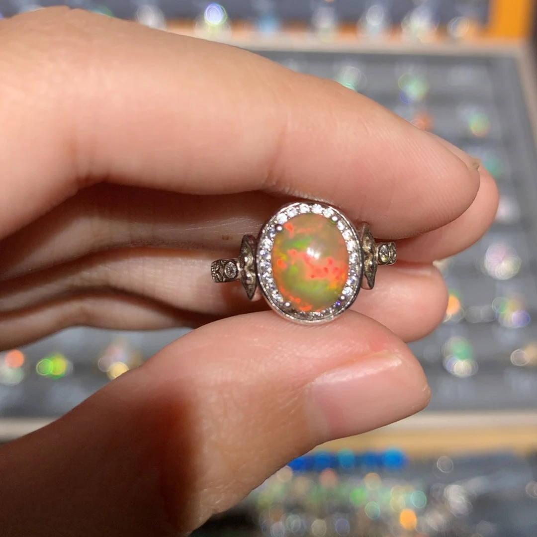 银S925镶嵌欧泊欧泊戒指y