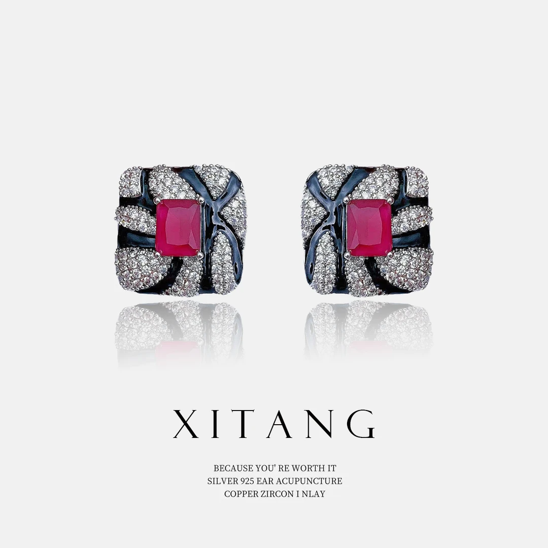 XITANG 925银针【魔法师】红色复古耳钉耳环耳坠8471