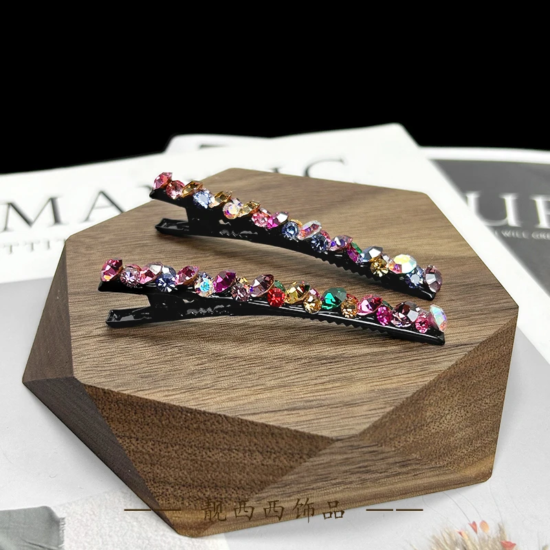【LXX靓西西】3350 鸭嘴夹7.2厘米彩色满钻时尚长碎发夹一对装