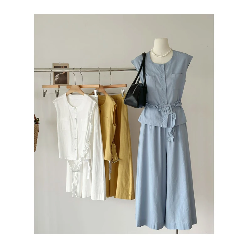 【新东方专属】航邦祺韩系通勤风收腰开衫阔腿裤套装PL-5362