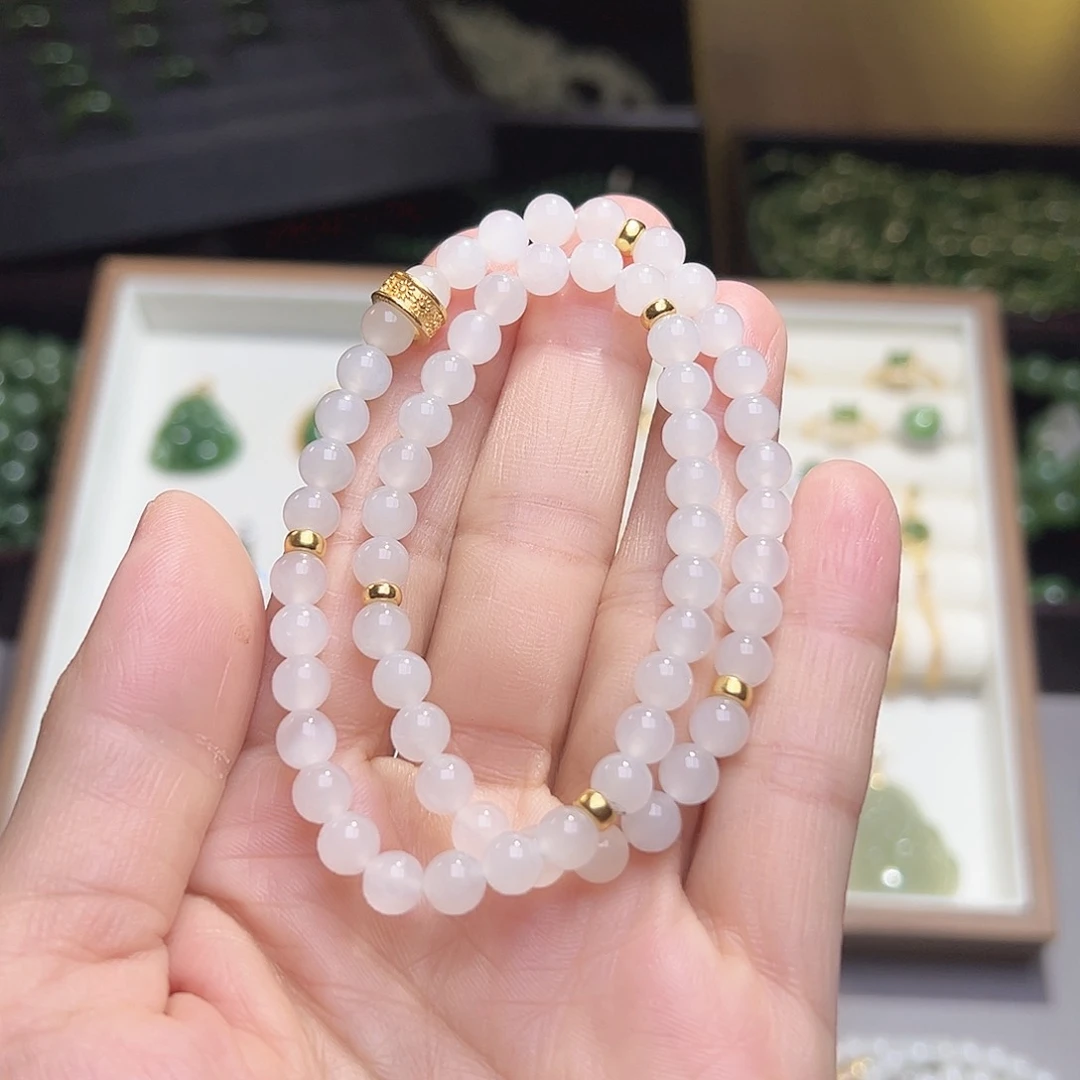 手链银S925镀金镶嵌和田玉（青白玉）心*